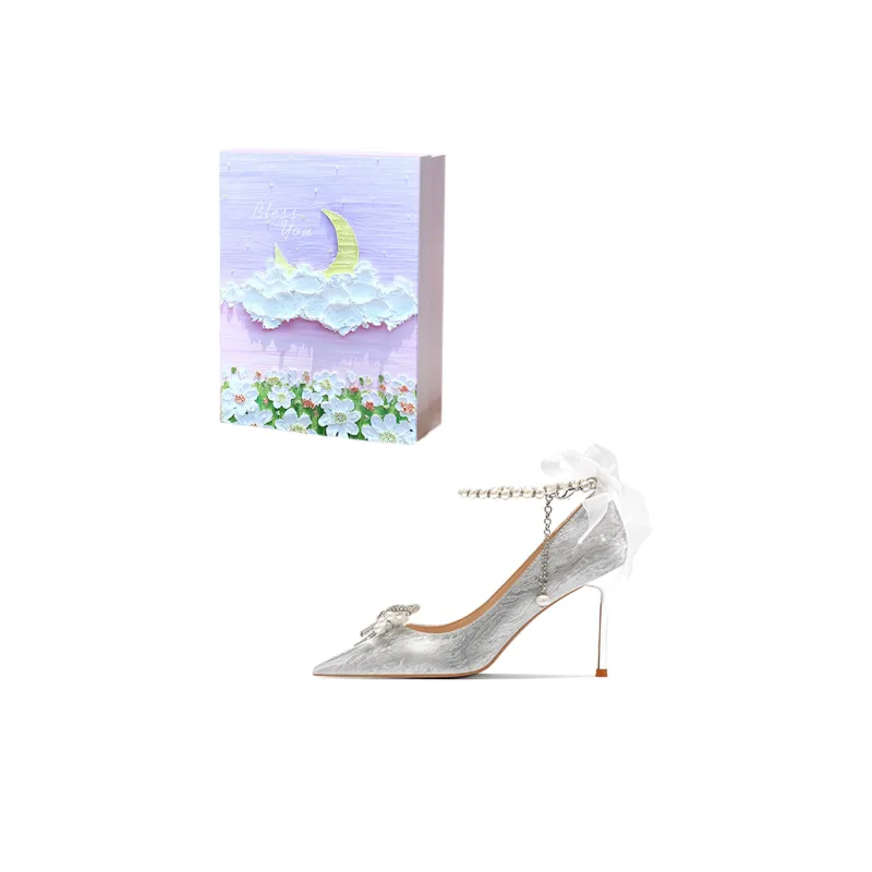 ROBINHOOD Purple Moon Galaxy Box Slim Heel High Heels Women's Silver-6