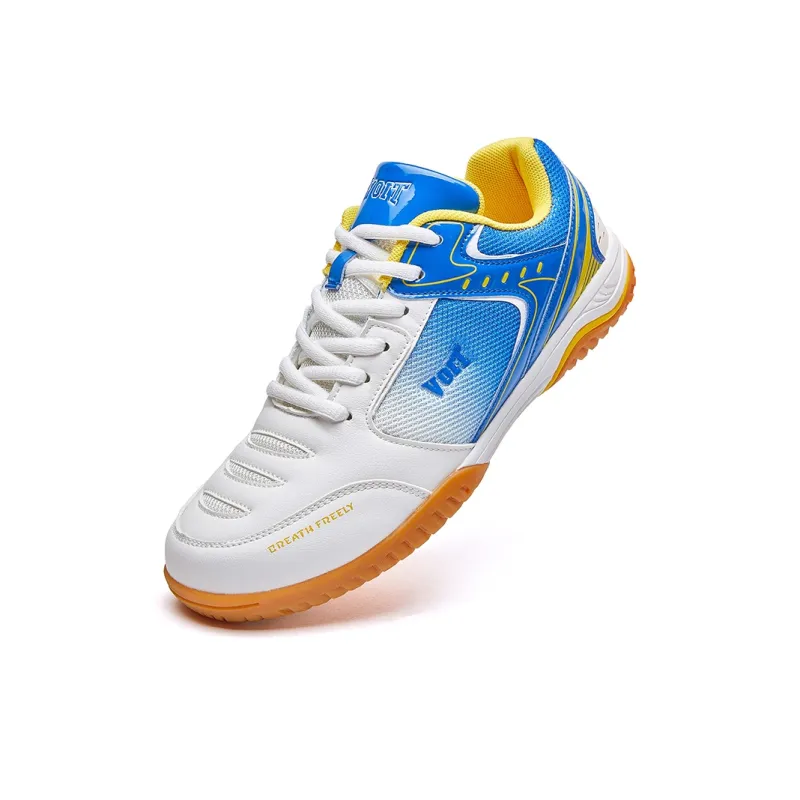 VOIT Cushioning, Slip Resistant, And Breathable Functionality Low Top Table Tennis Shoes Unisex White Blue-2
