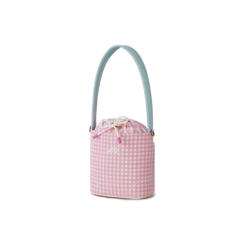 Lee Fabric Bucket Bag, Handbag, Shoulder Bag Women's Pink Plaid-4