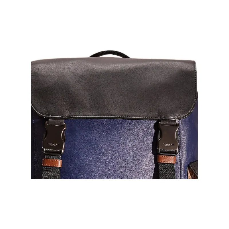 COACH Rivington Canvas With Leather Backpack Large Size Men's Marine Blue & Black-3
