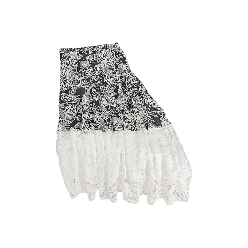 Cypress House Casual Long Skirt Women's Black With White Floral-0