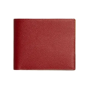 HERMES HISTOIRE NATURELLE Calfskin With Mysore Goat Skin And Crocodile Leather Wallet Unisex Red