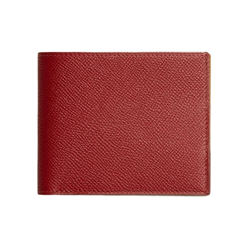 HERMES HISTOIRE NATURELLE Calfskin With Mysore Goat Skin And Crocodile Leather Wallet Unisex Red-0