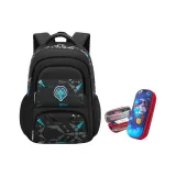 Black Large Size for Grades 3-6+13# Pen Pouch[Rocket Astronaut]Double Zipper/3D Large Capacity