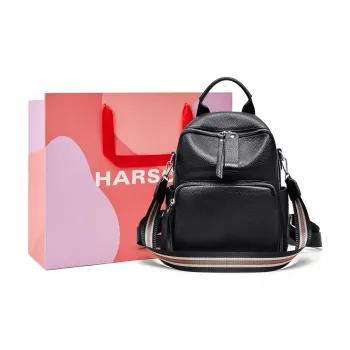 HARSON Top Grain Cow Leather Casual Backpack Regular Women's Black