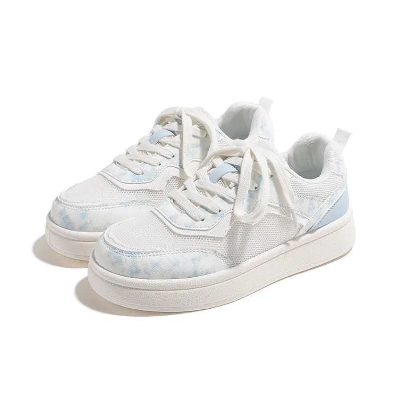 HUANQIU Abrasion Resistant, Lightweight, And Breathable Low Top Skateboard Shoes Women's White Blue-1