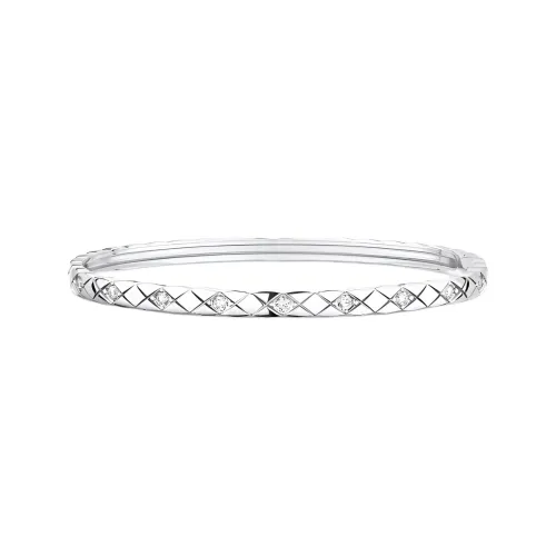CHANEL 18K White Gold Bangles Women's Silver