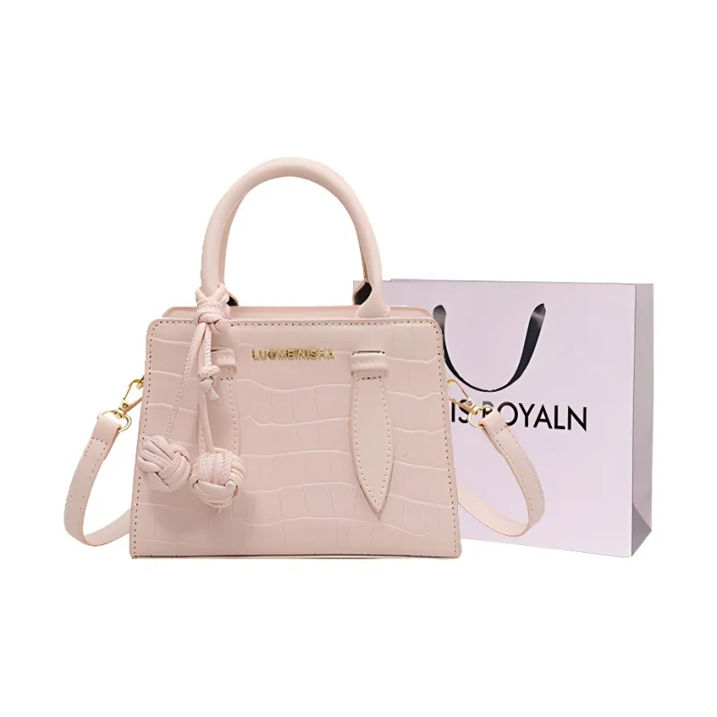 LOUIS ROYALN PU Crossbody One Shoulder Handbag Women's Black/Ecru/Pink-5