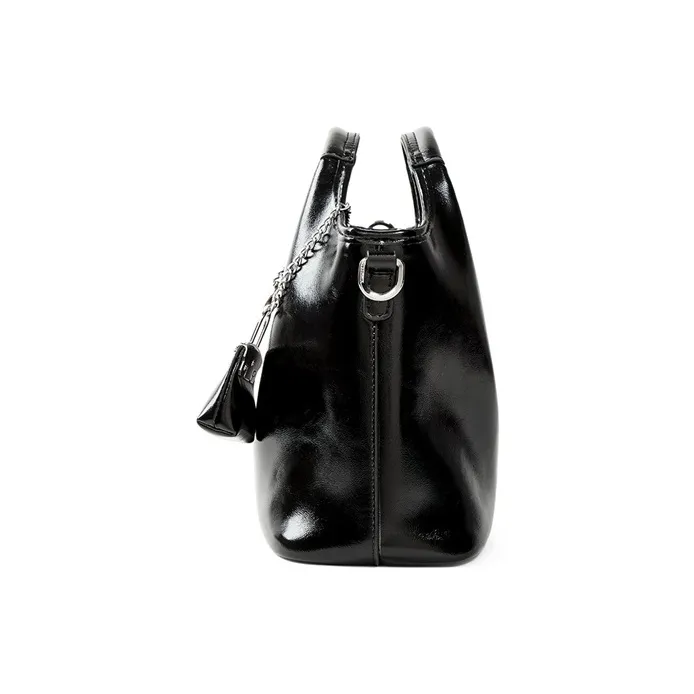Teenmix Split Cow Leather Shoulder Bag, Crossbody Bag, Handbag Medium Size Women's Black/Coffee-5