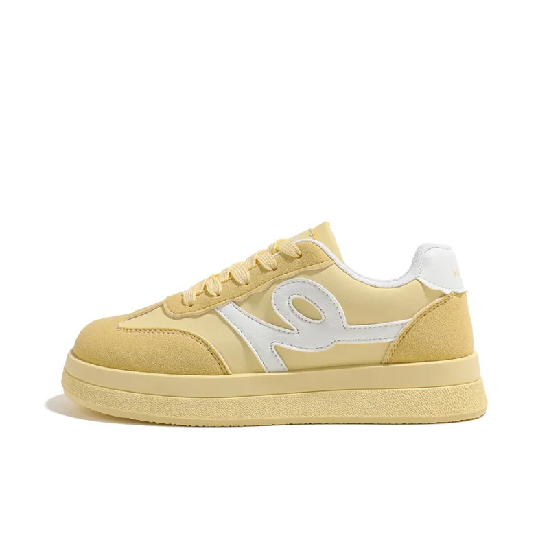 HUANQIU Lightweight Breathable Height Increasing Low Top Skateboard Shoes Women's Yellow-0