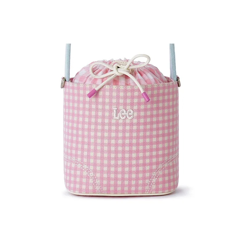 Lee Fabric Bucket Bag, Handbag, Shoulder Bag Women's Pink Plaid-6