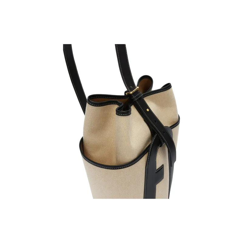 Furla Fabric Bucket Bag Handbag Medium Size Women's Black & Beige-2