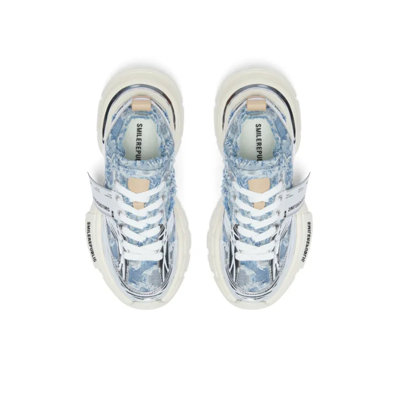 SMILEREPUBLIC SKYLINE Cushioning Height Increase Low Top Chunky Sneakers Unisex Blue White-3