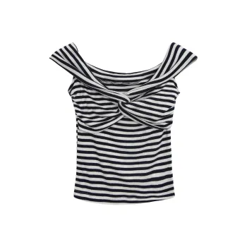 HELEH T Shirts Women's Blue White Stripes