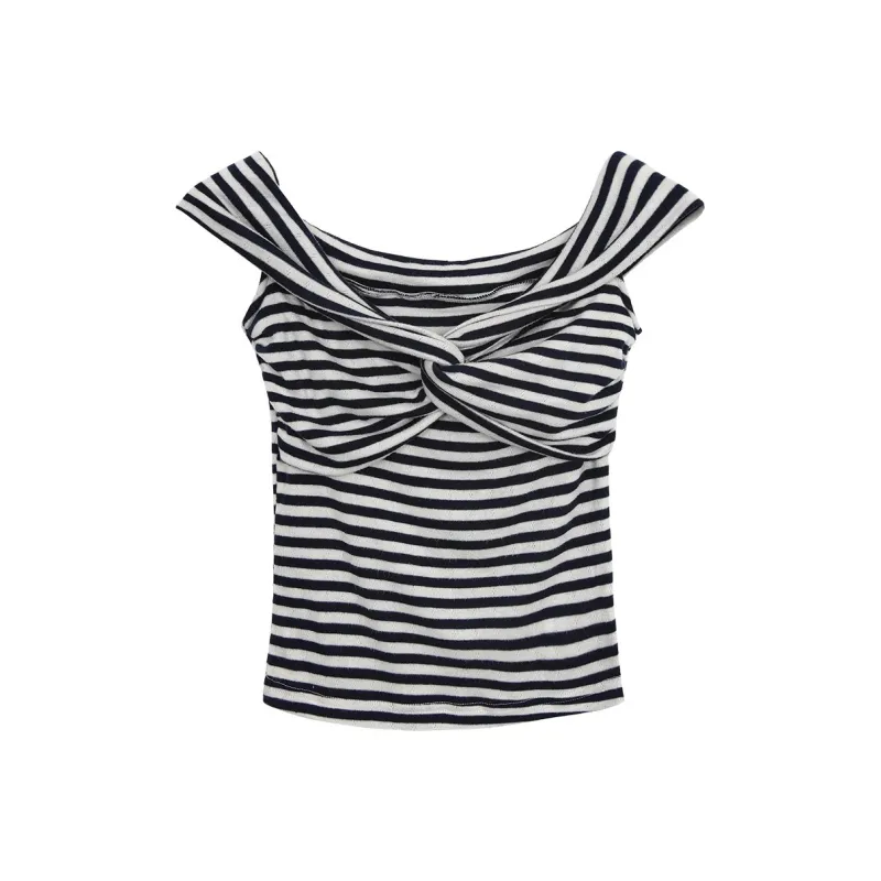 HELEH T Shirts Women's Blue White Stripes-0