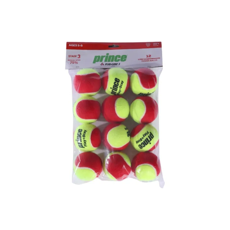 PRINCE Stage 3 Tennis Balls Nylon, Acrylic Match Ball Competition 12 Pack Red Yellow-0