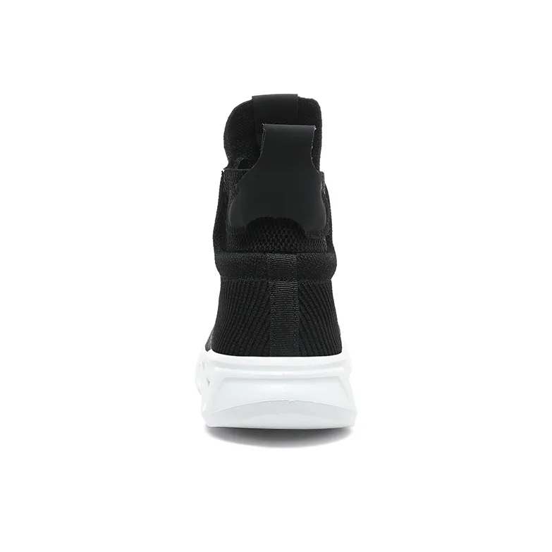 Kuding Casual Shoes Men High Top All Black White-2