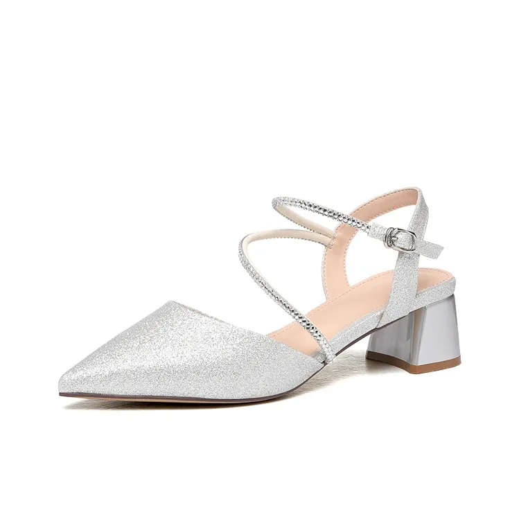 Golden Silk Rabbit Chunky Heel High Heels Women's-7
