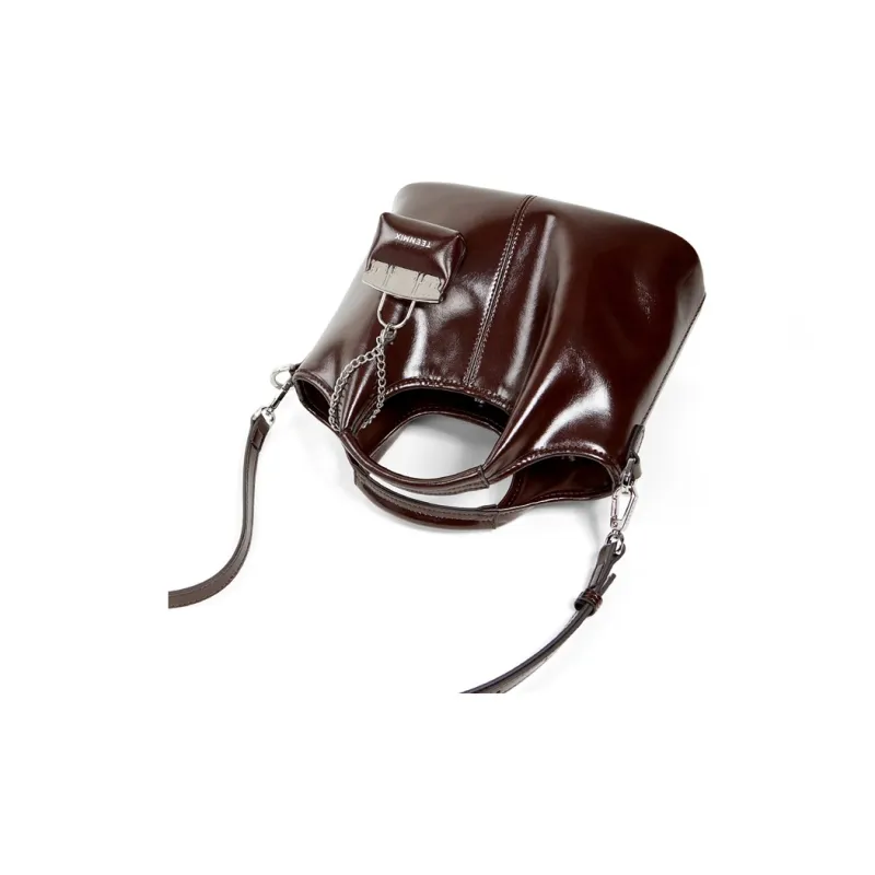 Teenmix Split Cow Leather Shoulder Bag, Crossbody Bag, Handbag Medium Size Women's Black/Coffee-11