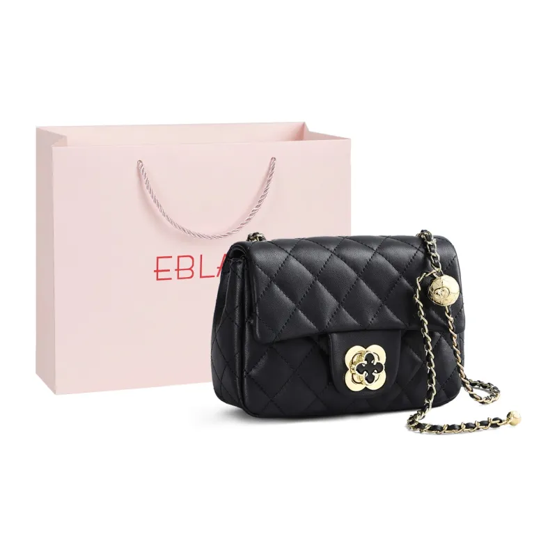 EBLAN Cow Leather Shoulder Bag, Crossbody Bag, Small Square Bag Regular Women's Black-0
