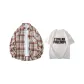 Red Plaid+White Short-Sleeved Shirt
