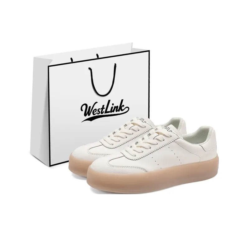 WESTLINK Lightweight Breathable Height Increasing Low-Top Skateboard Shoes Women's Beige-0