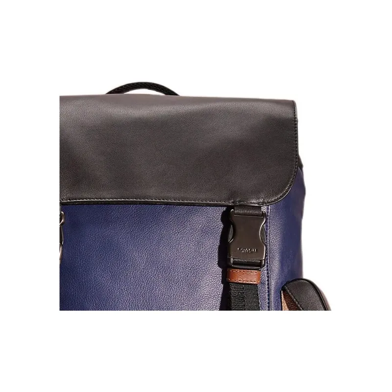 COACH Rivington Canvas With Leather Backpack Large Size Men's Marine Blue & Black-1
