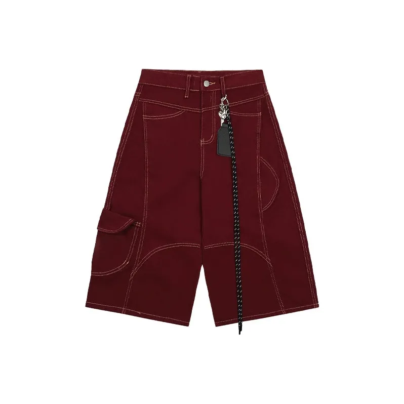 MOONCORE Denim Shorts Women's Red-0