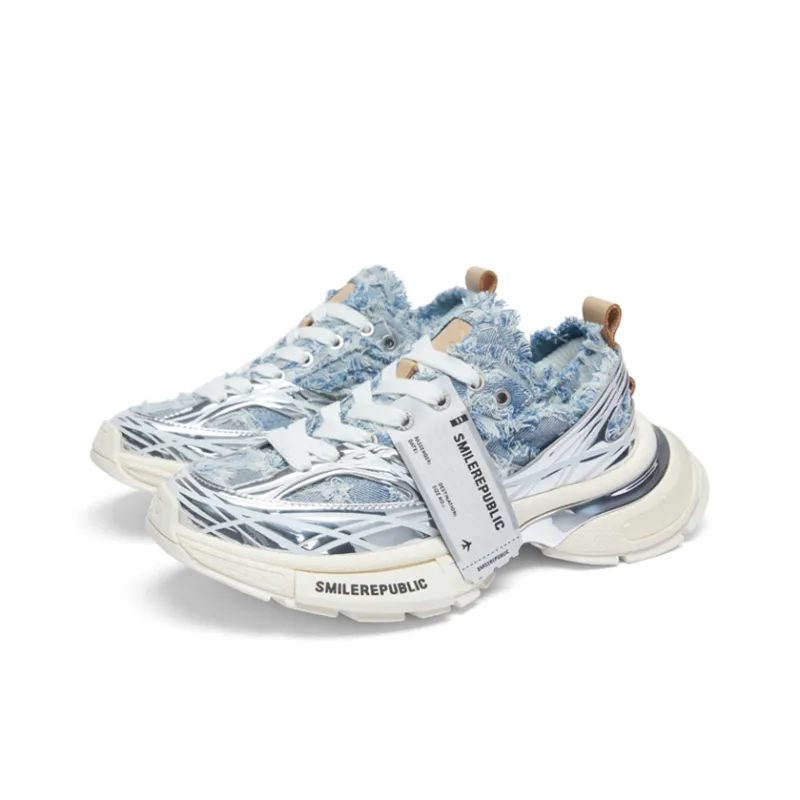 SMILEREPUBLIC SKYLINE Cushioning Height Increase Low Top Chunky Sneakers Unisex Blue White-2
