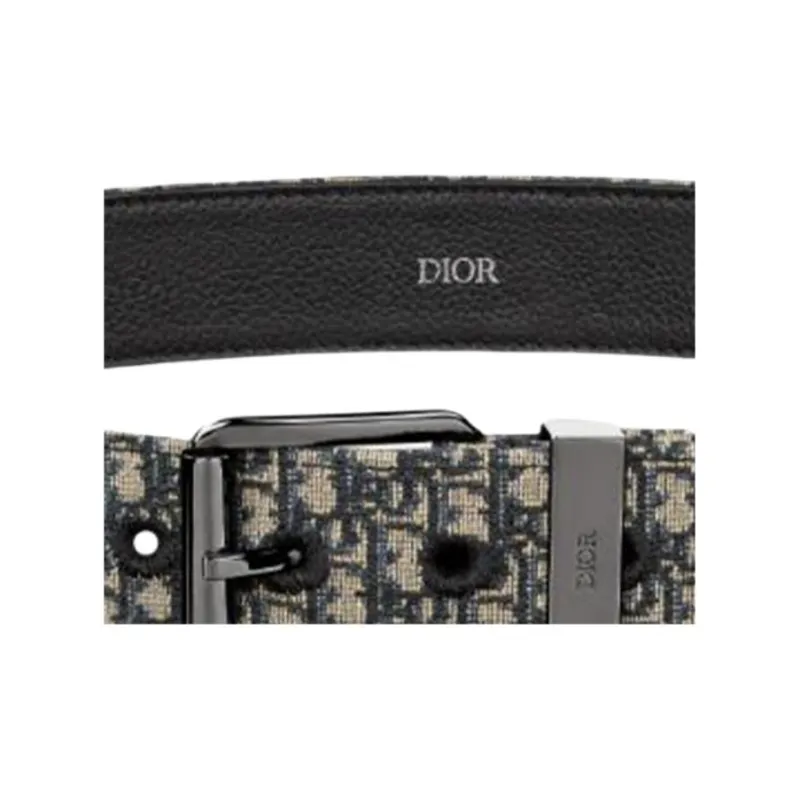 DIOR Metal Leather Belts Men's Black Width 3.5CM-2