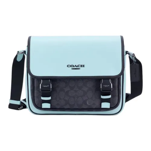 COACH RACER Cow Leather Shoulder Bag Medium Size Men's Light Blue