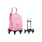 Pink (Backpack)+Quiet Large 2-Wheel Raised Base Trolley for Climbing Stairs