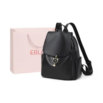 EBLAN Cow Leather Backpack Large Size Women's Black