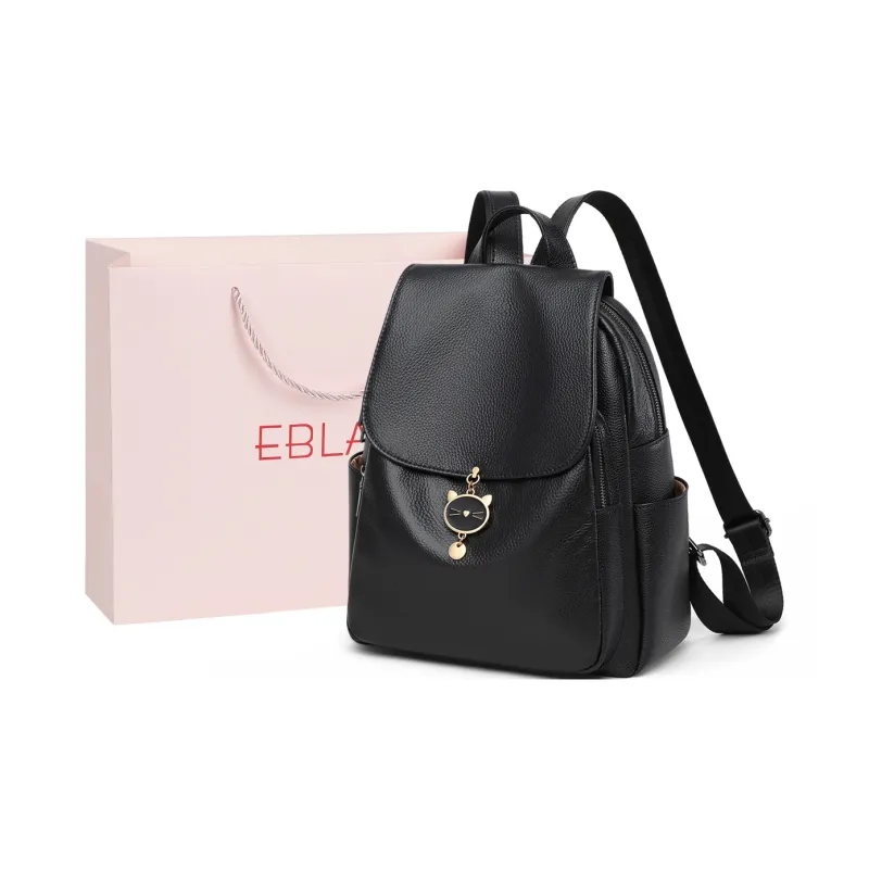 EBLAN Cow Leather Backpack Large Size Women's Black-0