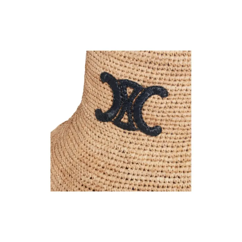 CELINE Triomphe Bucket Hat In Raffia-2