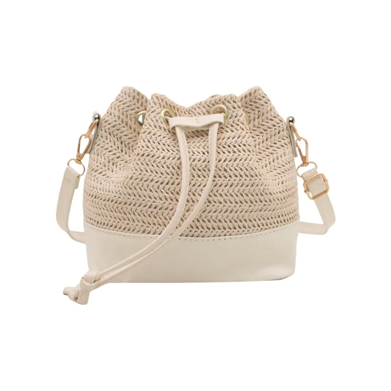 WXRX Woven Bucket Bag, Shoulder Bag Women's Ecru/Khaki-0