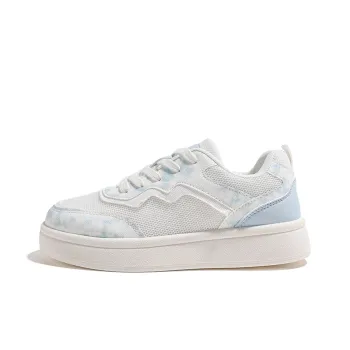 HUANQIU Abrasion Resistant, Lightweight, And Breathable Low Top Skateboard Shoes Women's White Blue