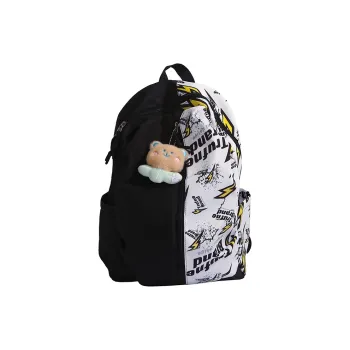 HCXK Nylon Fabric Backpack Regular Unisex Black White/Black Green