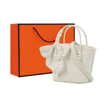 PT'SON Synthetic Leather Handbag Regular Women's Ivory White/light Blue