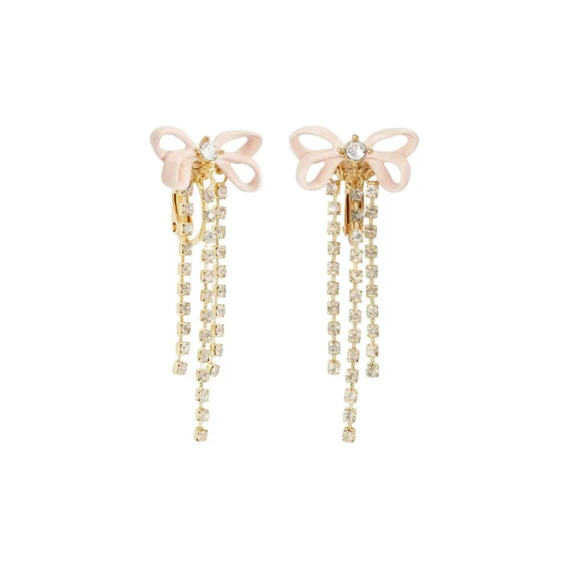 LES NEREIDES Gold Plated, Brass, Enamel, Glass, Rhinestone Clip On Earrings Women's Pink-1