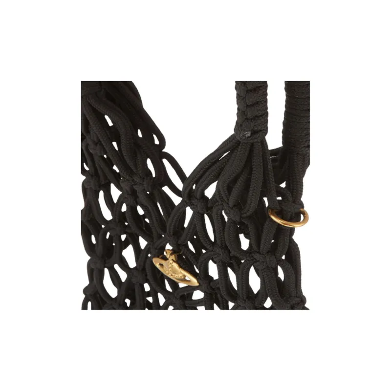 Vivienne Westwood Cotton Fabric Tote Bag, Shopping Bag, Handbag Large Size Unisex Black-4