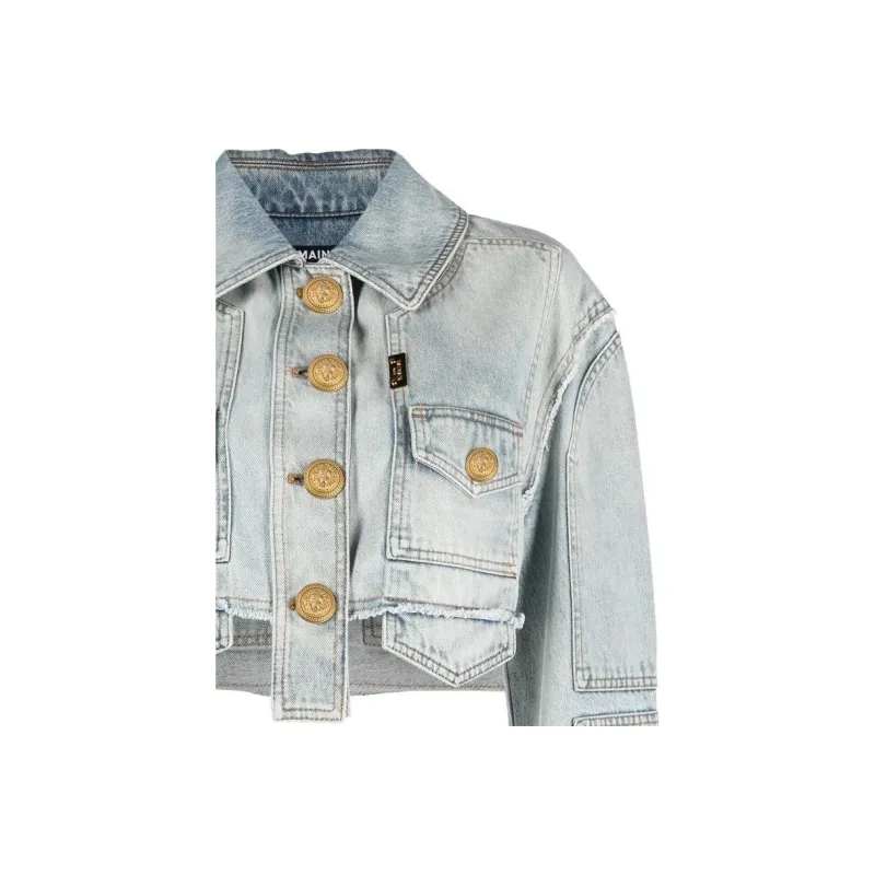 BALMAIN Denim Cropped Jacket 'Vintage Blue'-4
