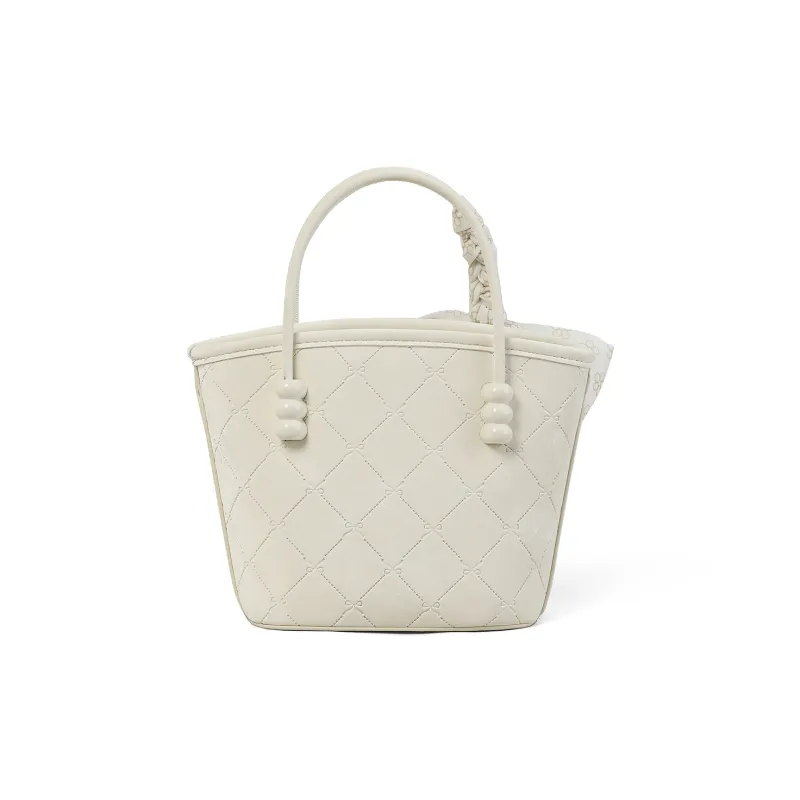 PT'SON Synthetic Leather Handbag Regular Women's Ivory White/light Blue-7
