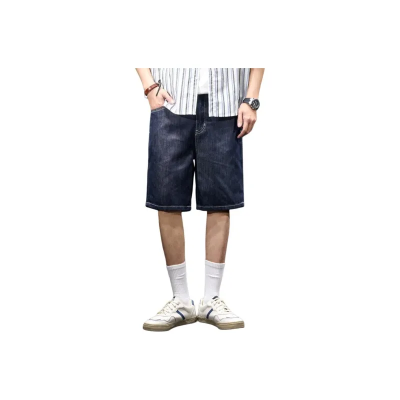 BUYDAUL Denim Shorts Men Black Blue-0