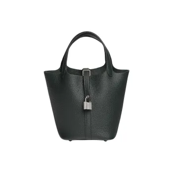 HERMES Picotin Lock Clemence Calfskin Basket Bag Handbag Women's 67 Vert Fonce Dark Green