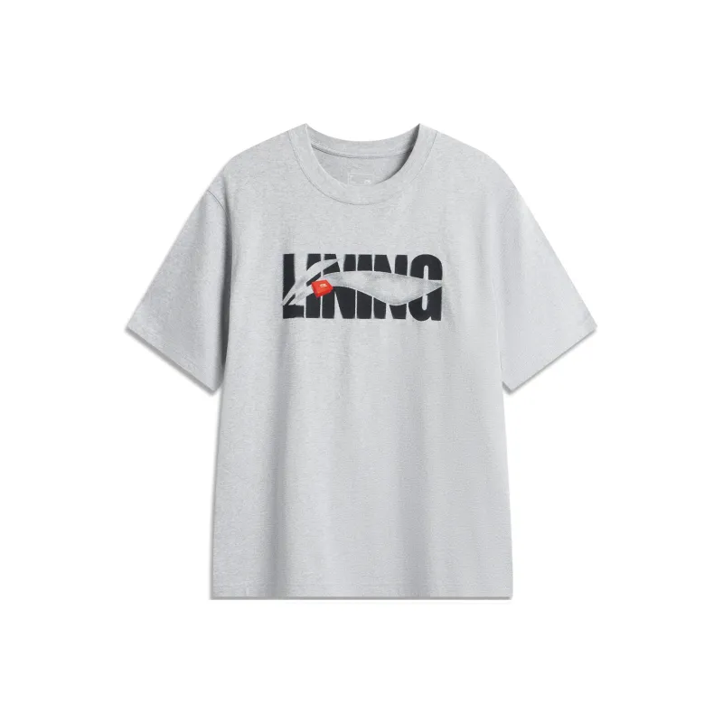 LiNing Sports Life Collection T Shirt Unisex Heather Gray Light Lime-0