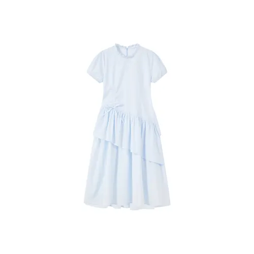 HUOLIDEDITU Short Sleeved Dress Women's Blue