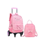 Pink (Backpack+Shopping Bag)+Quiet Large 2-Wheel Raised Base Trolley for Climbing Stairs