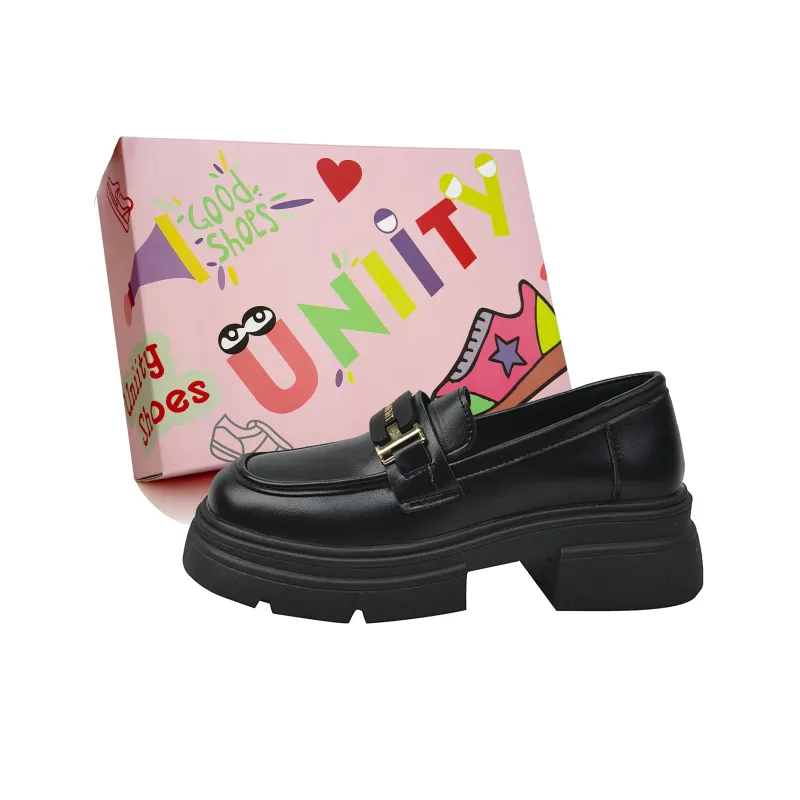 UNIITY Platform Height Increasing British Style Vintage Deep Toe Loafers Women's Black-3