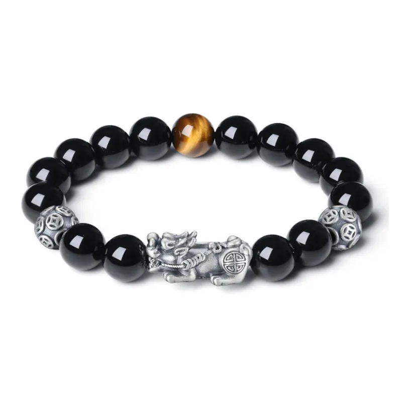 SHENGYALUO Natural Obsidian Bracelets Men's-0